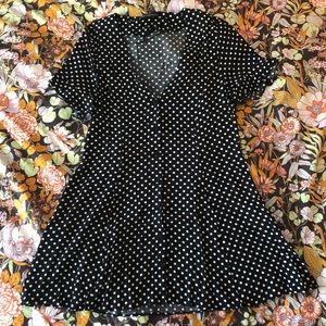 Zara Black & White Polka Dot Button Down Dress
